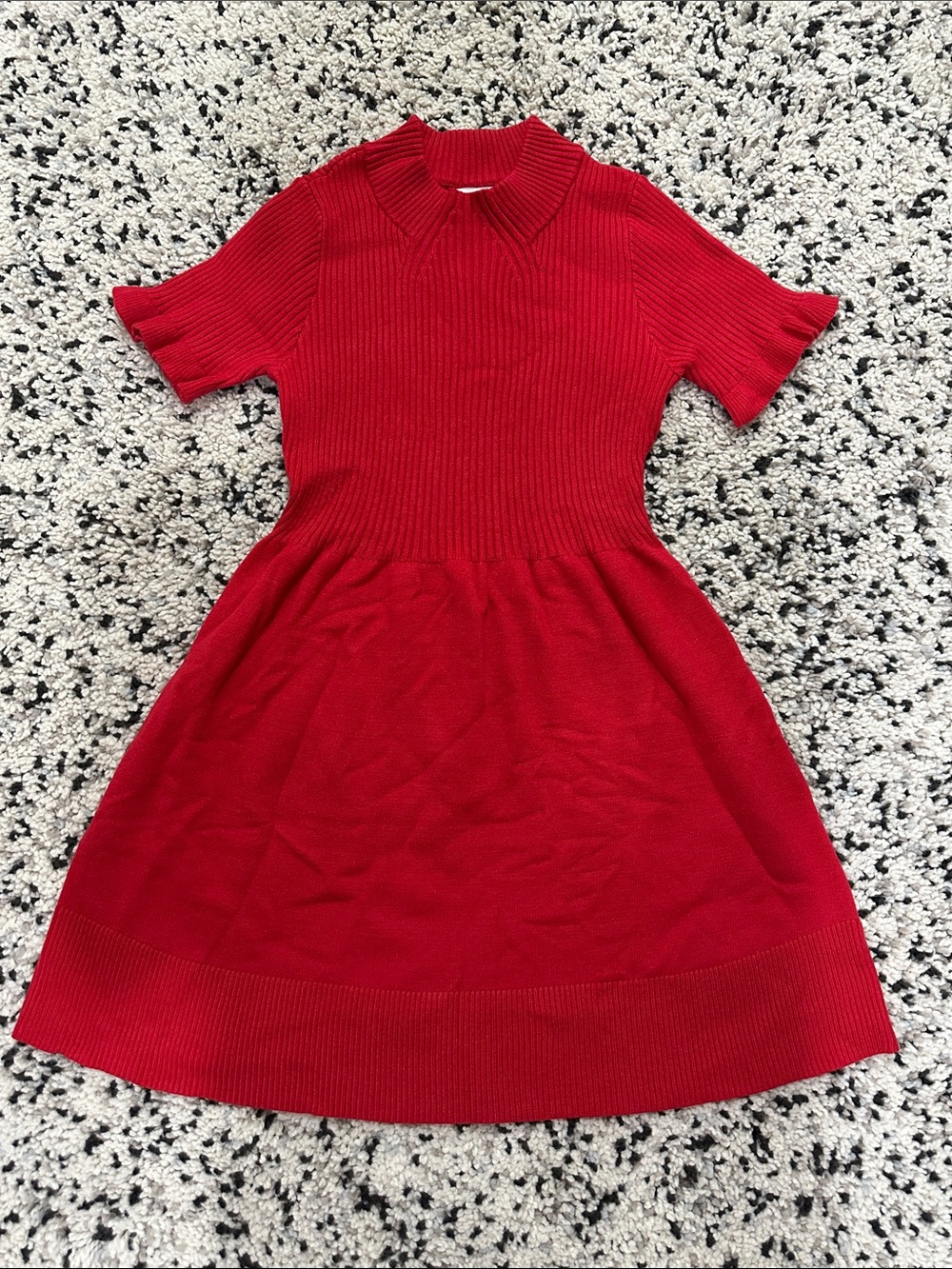 Girls‎ Red Knit Collar Dress with Short Sleeves